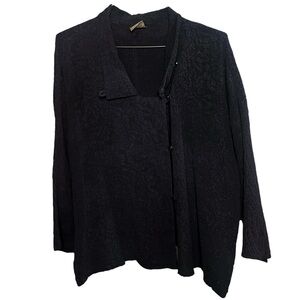 Vintage 90's URU Issey Miyake Floral Embossed Silk Lagenlook Blouse Top Black